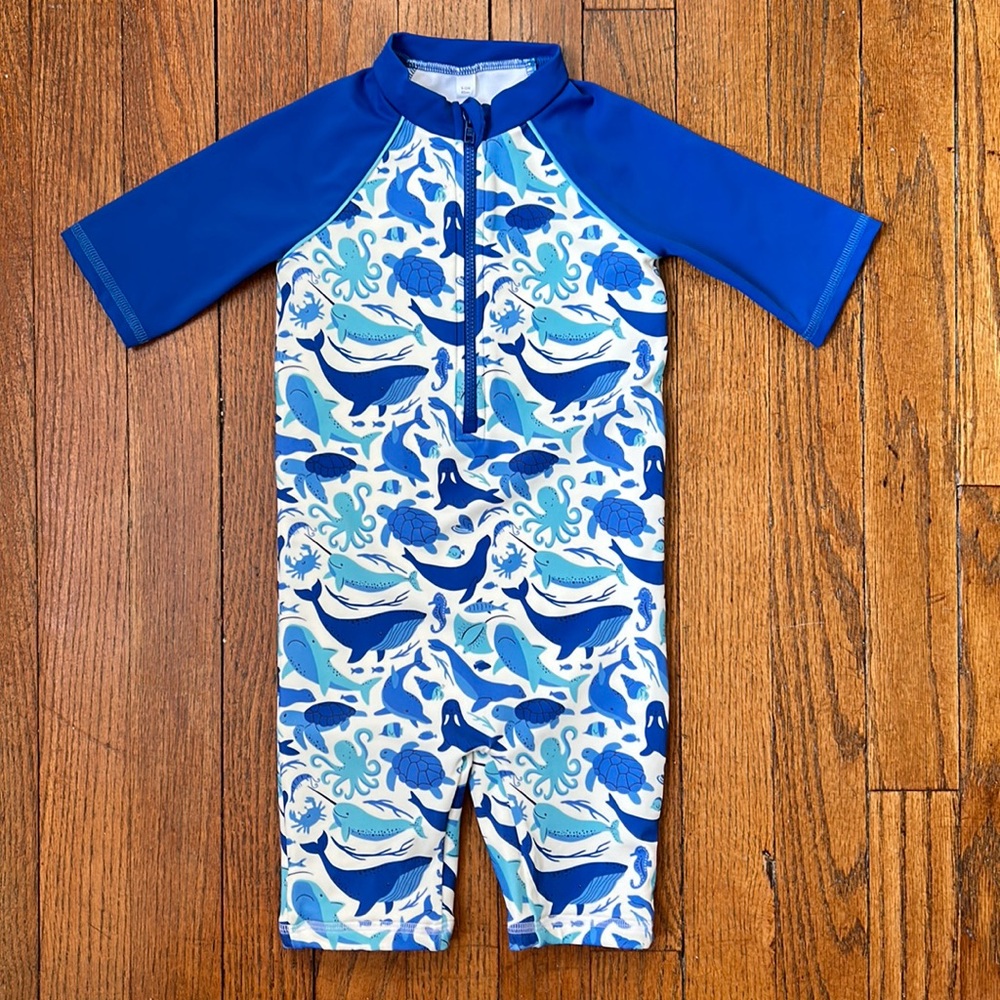 Baby Boden Blue Multi Ocean Animal Rashguard Swimsuit